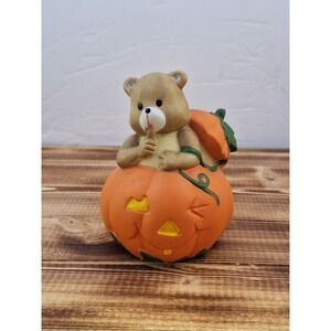 Halloween Pumpkin Bear Ceramic Figure In Winking Jack-o-lantern